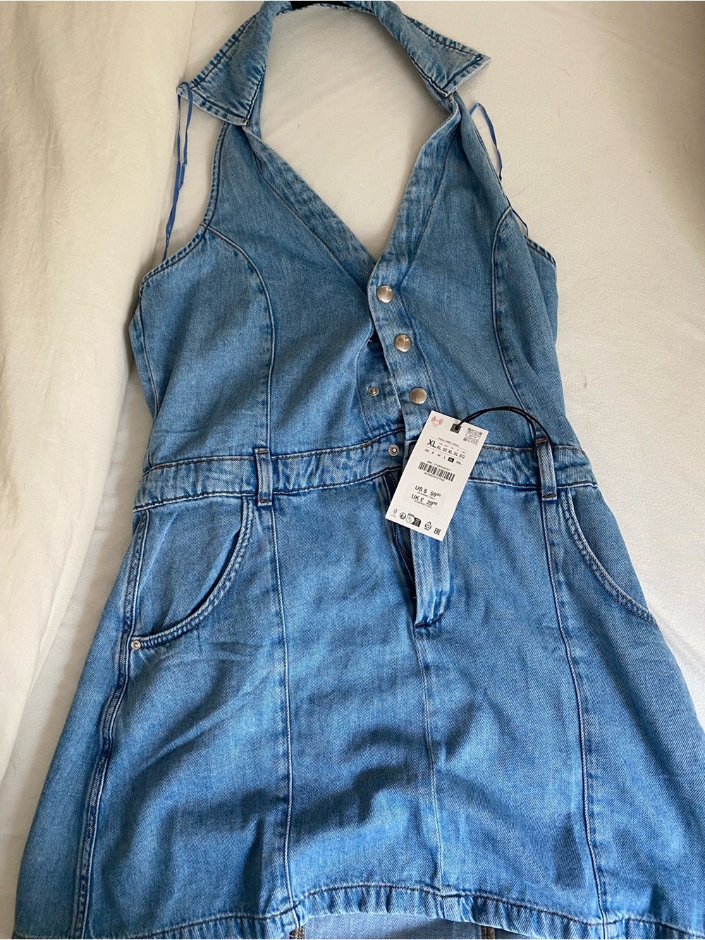 Zara Denim Halter Mini Dress - Light Blue